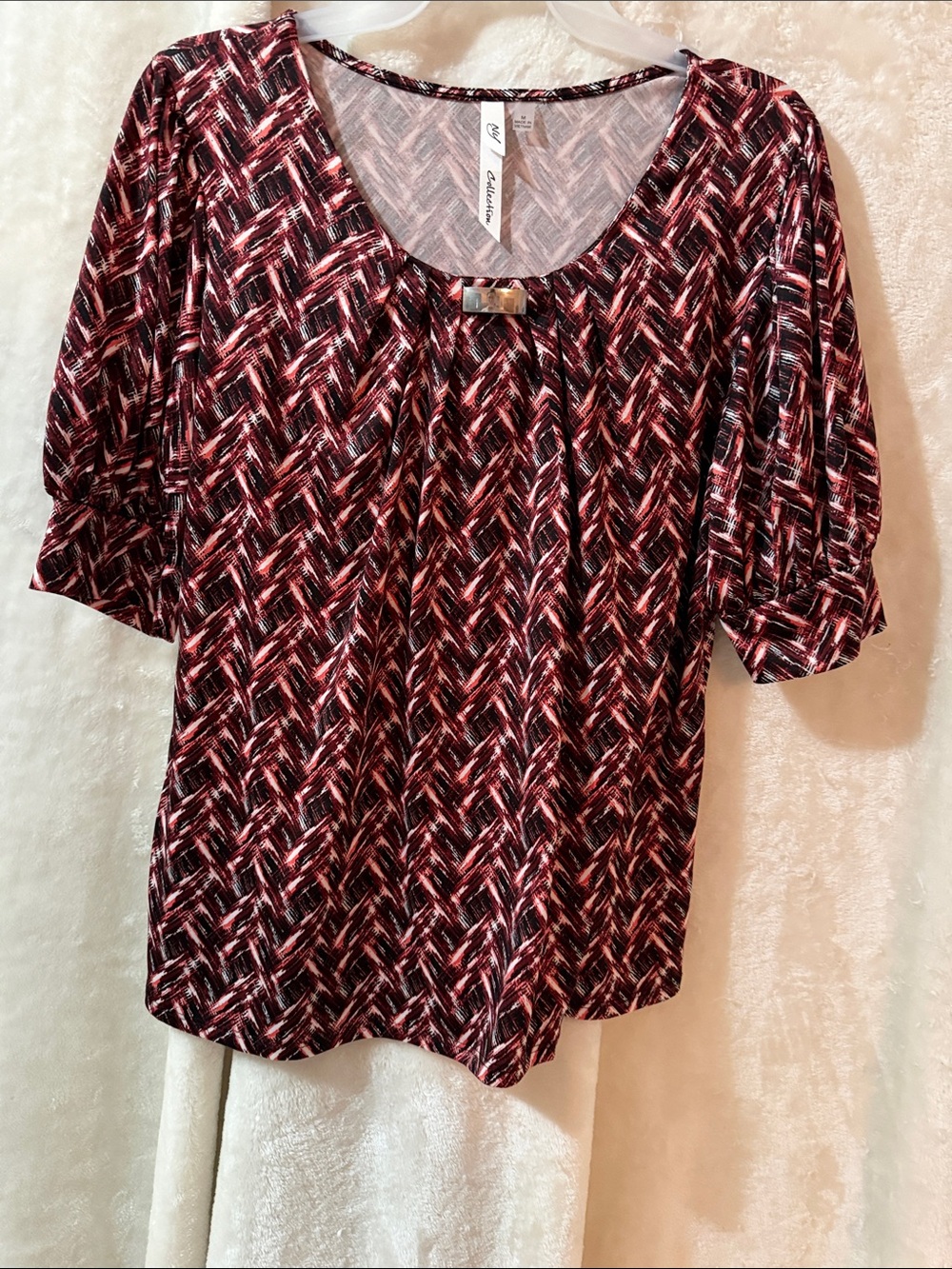 Claudia Richard Red, Black & White Scoop Neck Short Sleeve Top